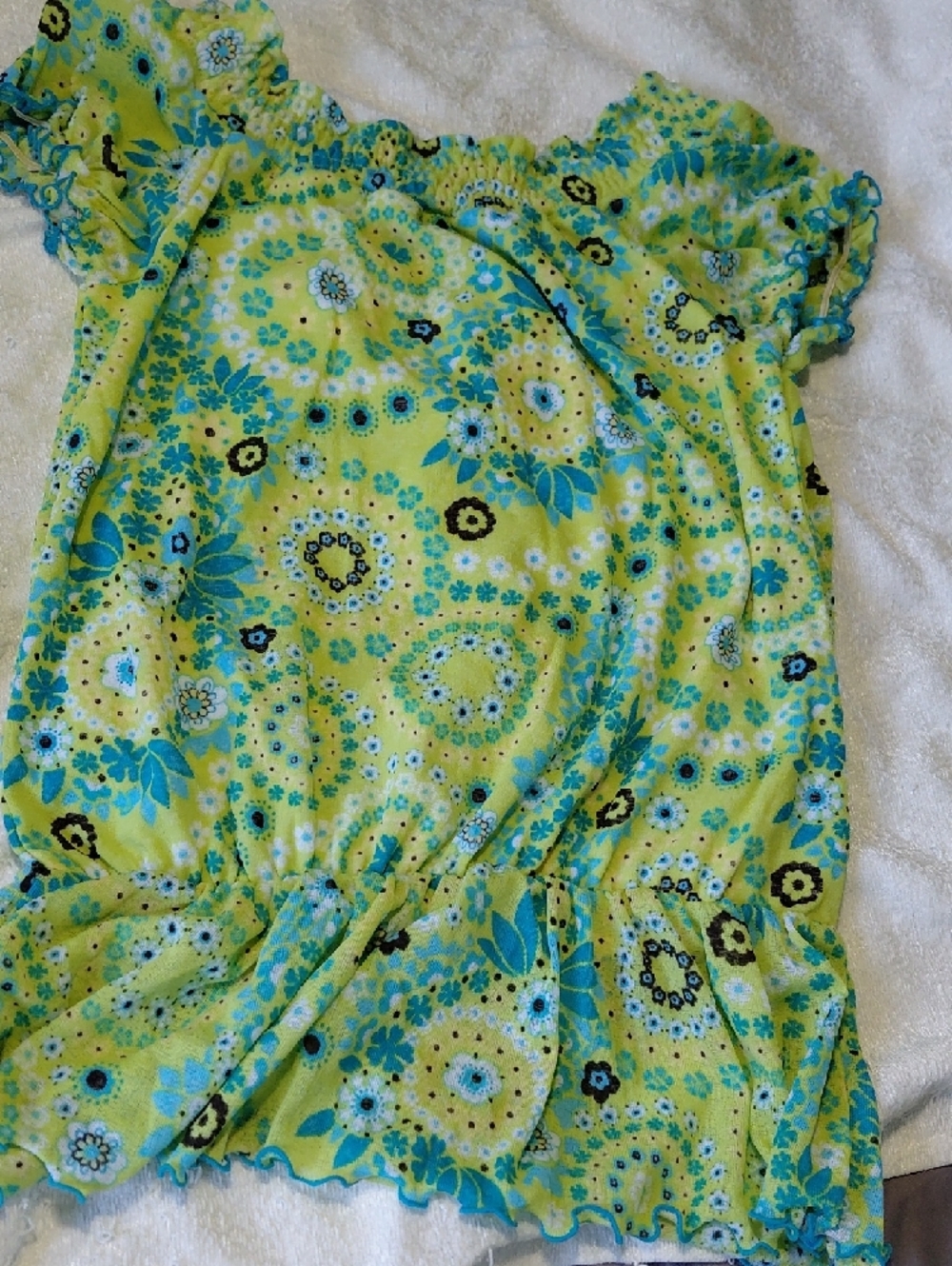 Takara Lime Green and Aqua Floral Ruffled Top - Picture 5 of 5